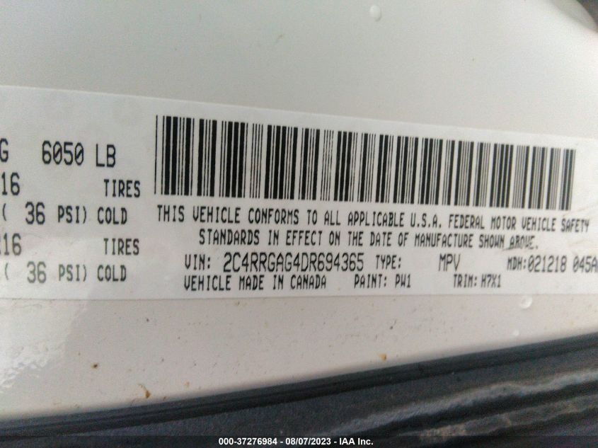 2013 RAM CARGO VAN TRADESMAN 2C4RRGAG4DR694365