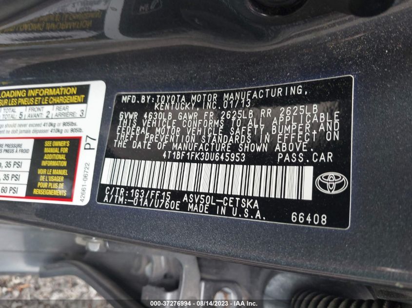 2013 TOYOTA CAMRY L/LE/SE/XLE - 4T1BF1FK3DU645953