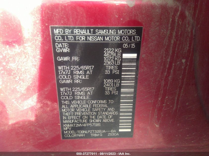 2015 NISSAN ROGUE S - KNMAT2MV4FP571181