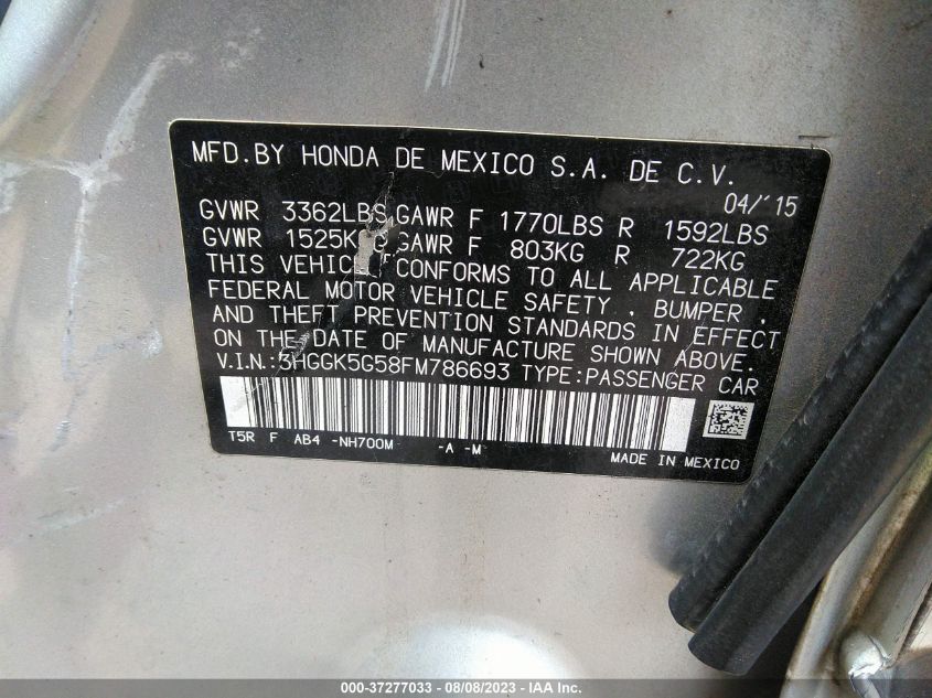 2015 HONDA FIT LX - 3HGGK5G58FM786693