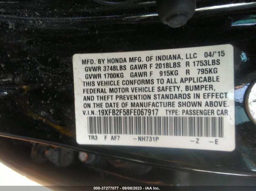 2015 HONDA CIVIC SEDAN LX - 19XFB2F58FE067917