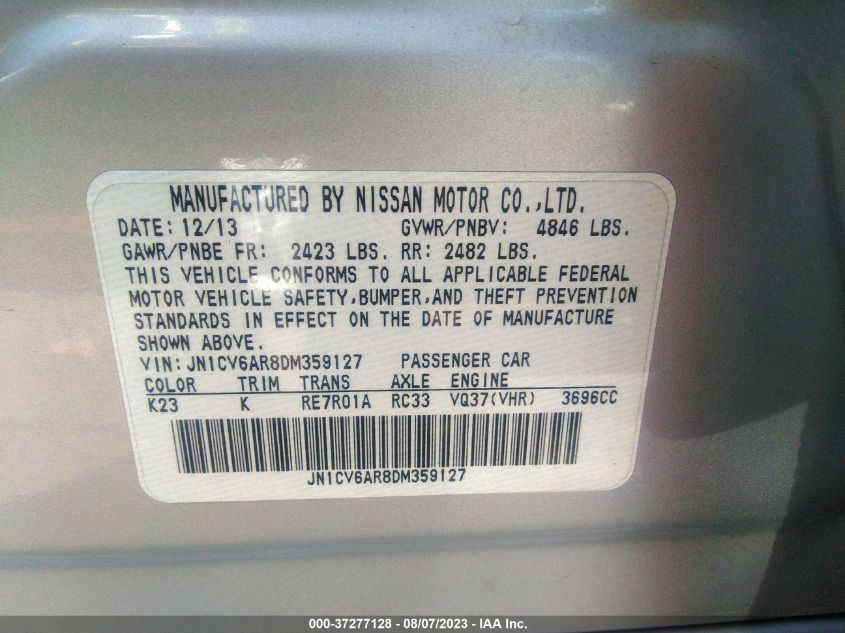 2013 INFINITI G37 SEDAN X JN1CV6AR8DM359127
