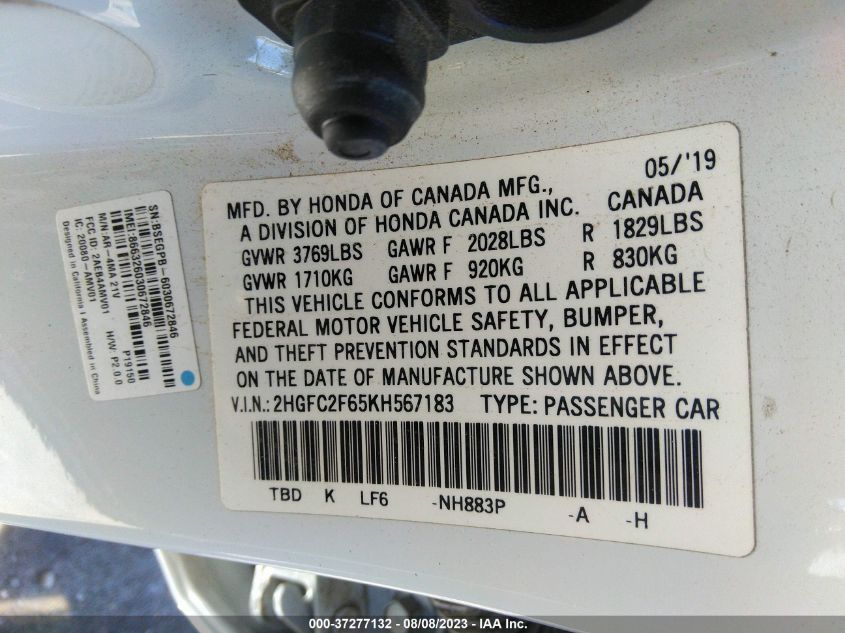 2019 HONDA CIVIC SEDAN LX - 2HGFC2F65KH567183