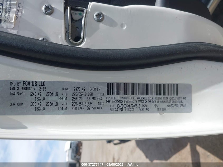 VIN 3C4PDCGGXKT707510 2019 DODGE JOURNEY CROSSROAD