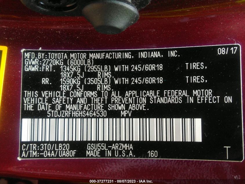 2017 TOYOTA HIGHLANDER XLE/SE - 5TDJZRFH6HS464530