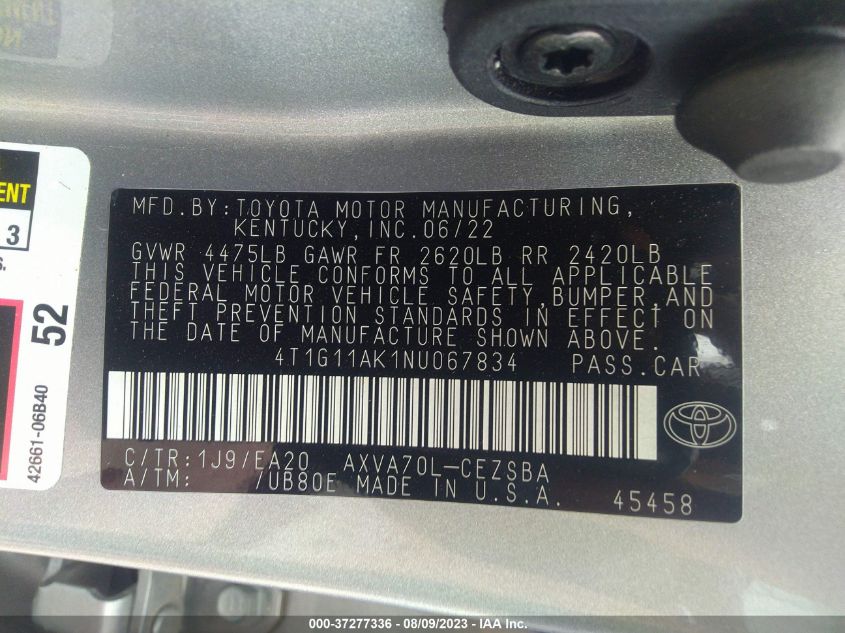 2022 TOYOTA CAMRY SE/SE NIGHT SHADE - 4T1G11AK1NU067834