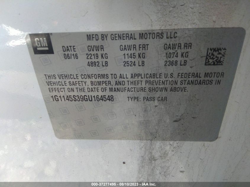 2016 CHEVROLET IMPALA LTZ - 1G1145S39GU164548