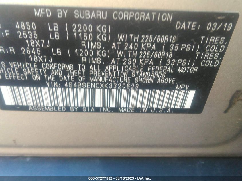 2019 SUBARU OUTBACK 3.6R LIMITED - 4S4BSENCXK3320829