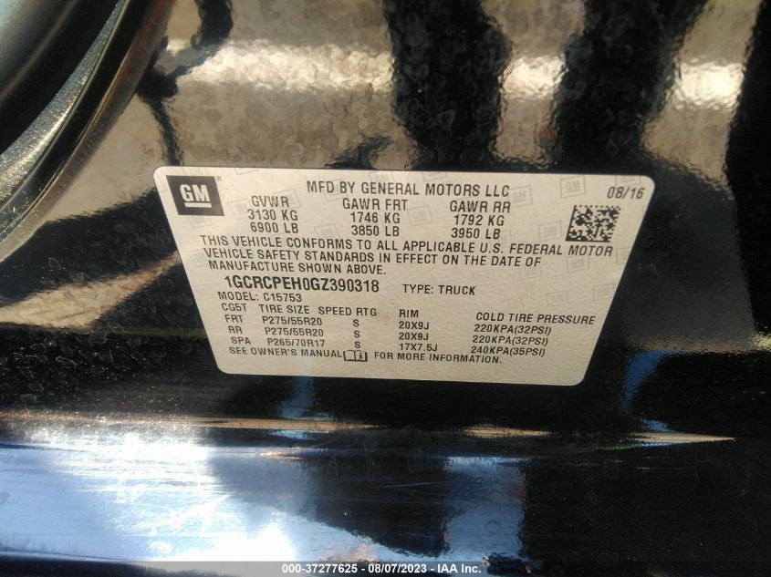 2016 CHEVROLET SILVERADO 1500 CUSTOM - 1GCRCPEH0GZ390318