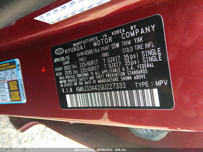 2016 HYUNDAI TUCSON LIMITED/SPORT AND ECO/SE - KM8J33A42GU227333