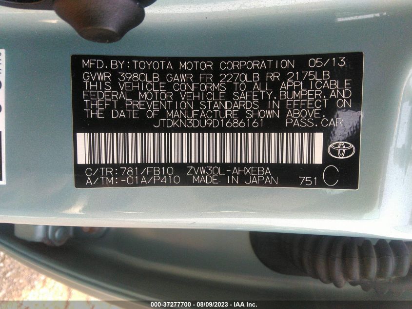 2013 TOYOTA PRIUS ONE/TWO/THREE/FOUR/FIVE - JTDKN3DU9D1686161