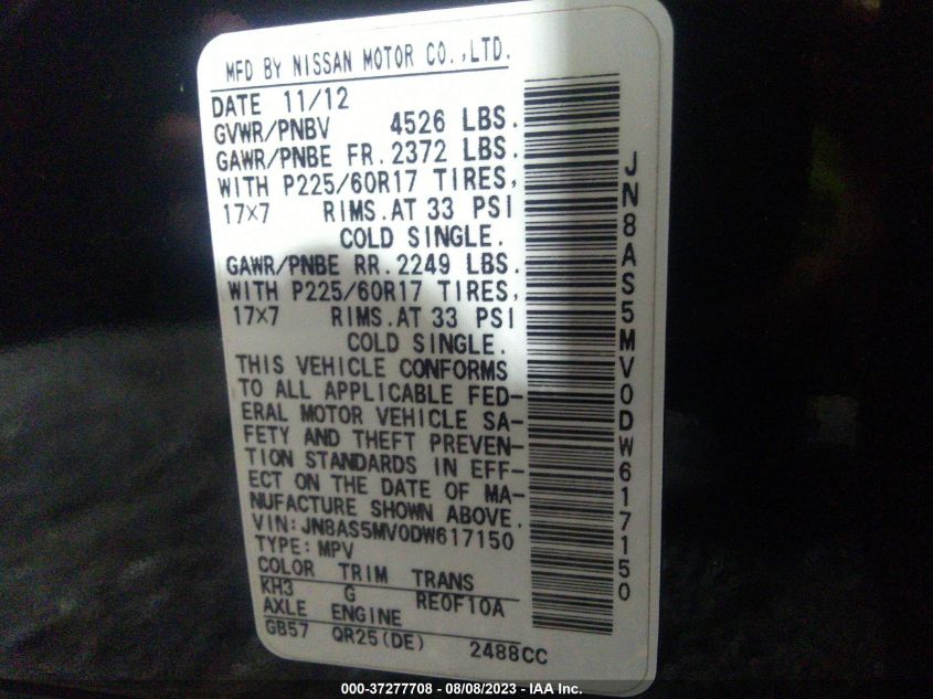 2013 NISSAN ROGUE SV - JN8AS5MV0DW617150