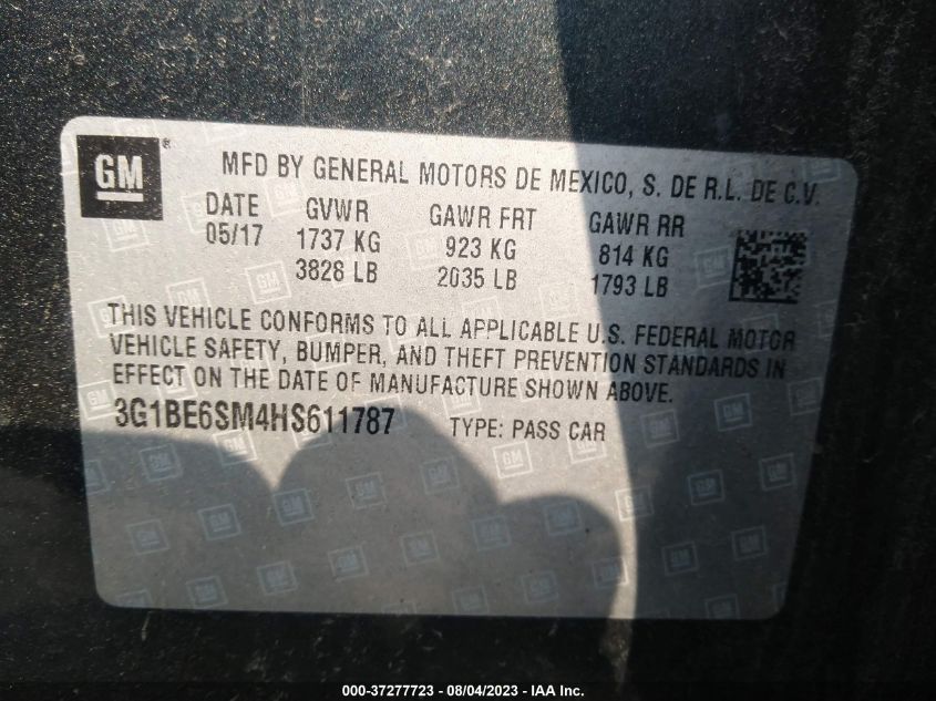 2017 CHEVROLET CRUZE LT - 3G1BE6SM4HS611787