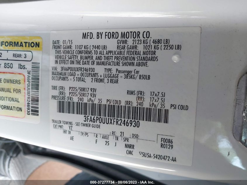 2015 FORD FUSION S HYBRID - 3FA6P0UUXFR246930