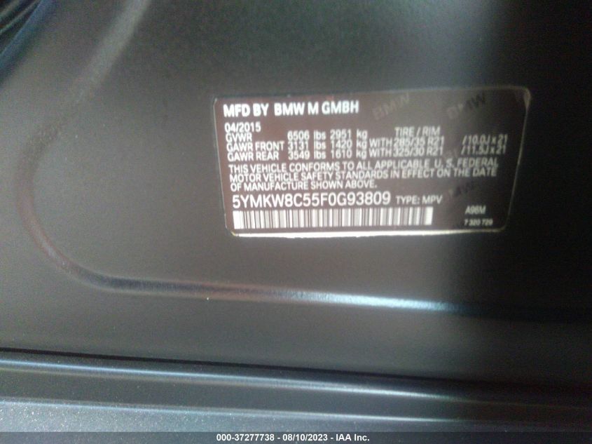 2015 BMW X6 M - 5YMKW8C55F0G93809
