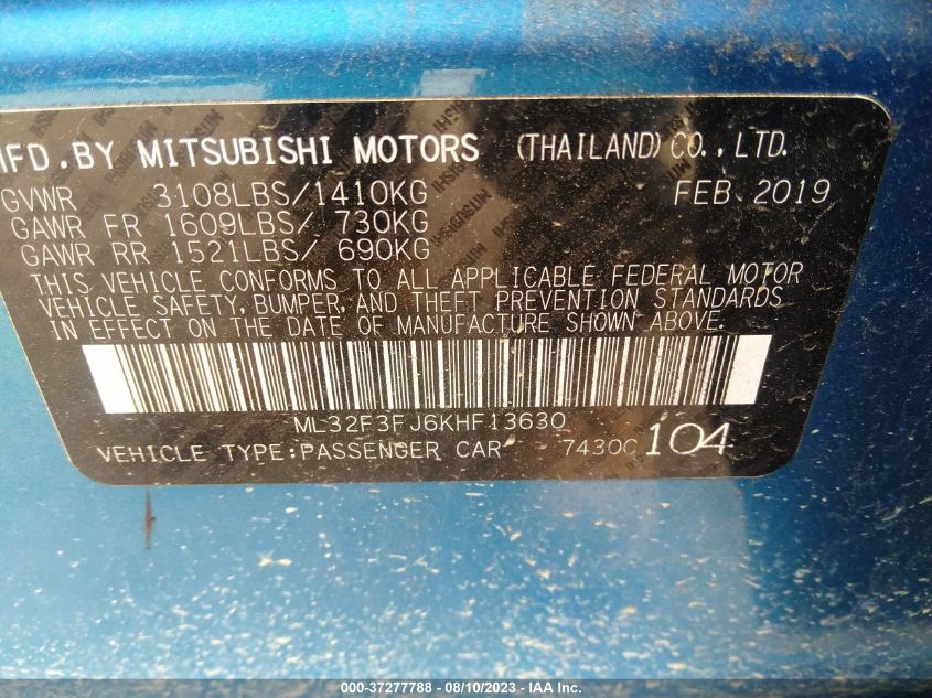 2019 MITSUBISHI MIRAGE G4 ES/RF - ML32F3FJ6KHF13630