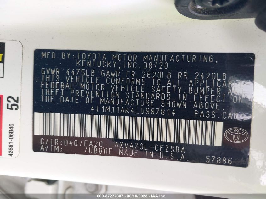 2020 TOYOTA CAMRY SE - 4T1M11AK4LU987814
