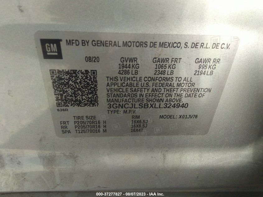 2020 CHEVROLET TRAX LT - 3GNCJLSBXLL324940