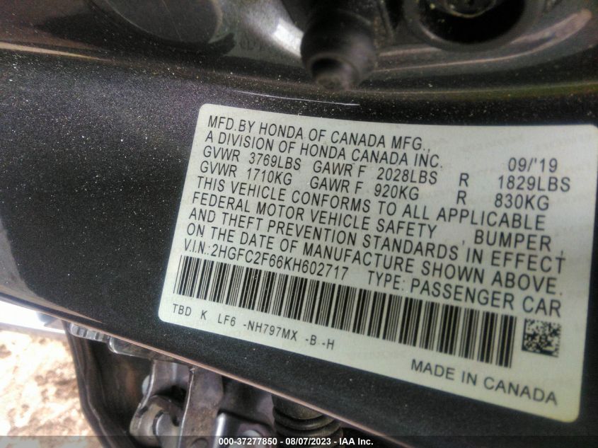 2019 HONDA CIVIC SEDAN LX - 2HGFC2F66KH602717