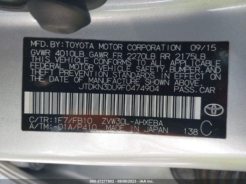 2015 TOYOTA PRIUS FOUR - JTDKN3DU9F0474904