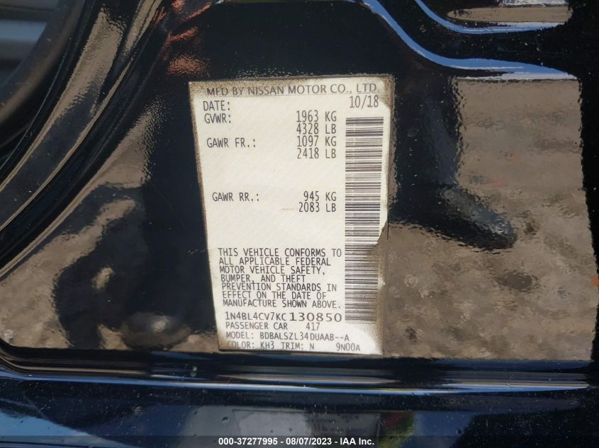 2019 NISSAN ALTIMA 2.5 SR - 1N4BL4CV7KC130850