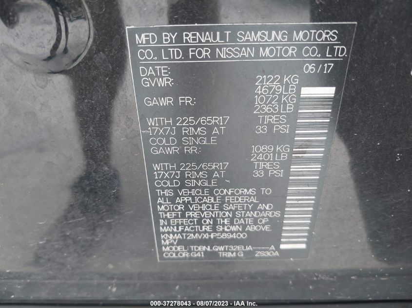 2017 NISSAN ROGUE SV - KNMAT2MVXHP589400