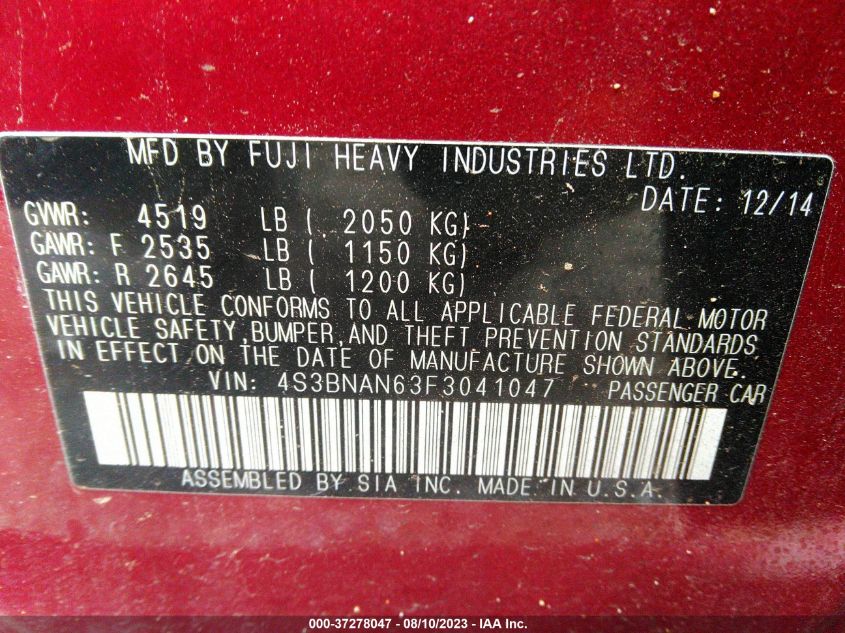 2015 SUBARU LEGACY 2.5I LIMITED - 4S3BNAN63F3041047
