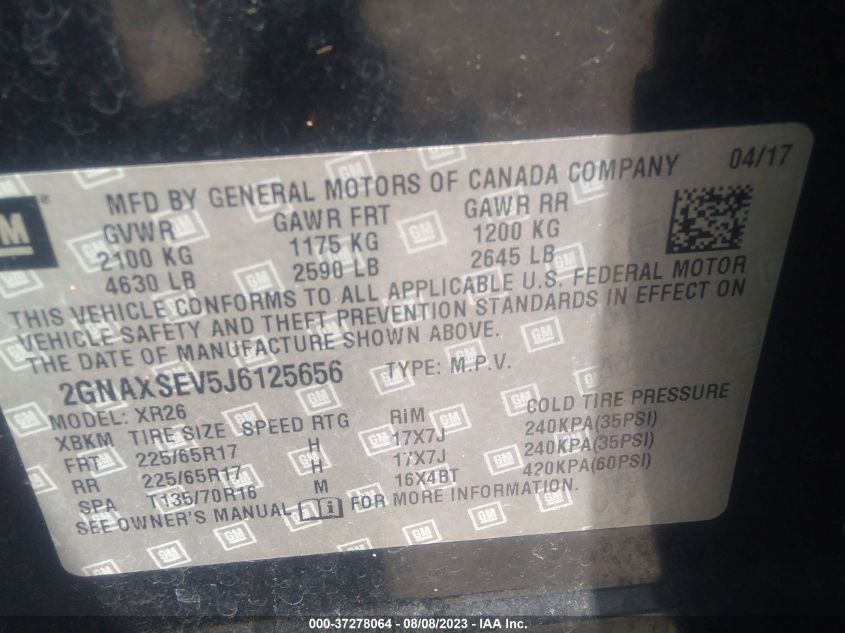 2018 CHEVROLET EQUINOX LT - 2GNAXSEV5J6125656