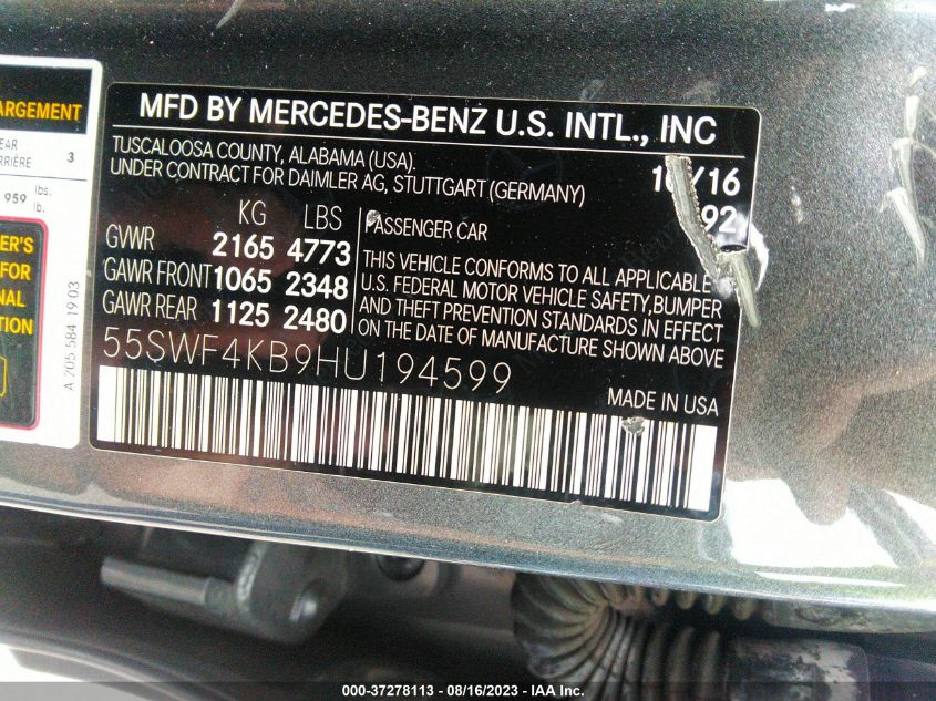 2017 MERCEDES-BENZ C-CLASS C 300 - 55SWF4KB9HU194599