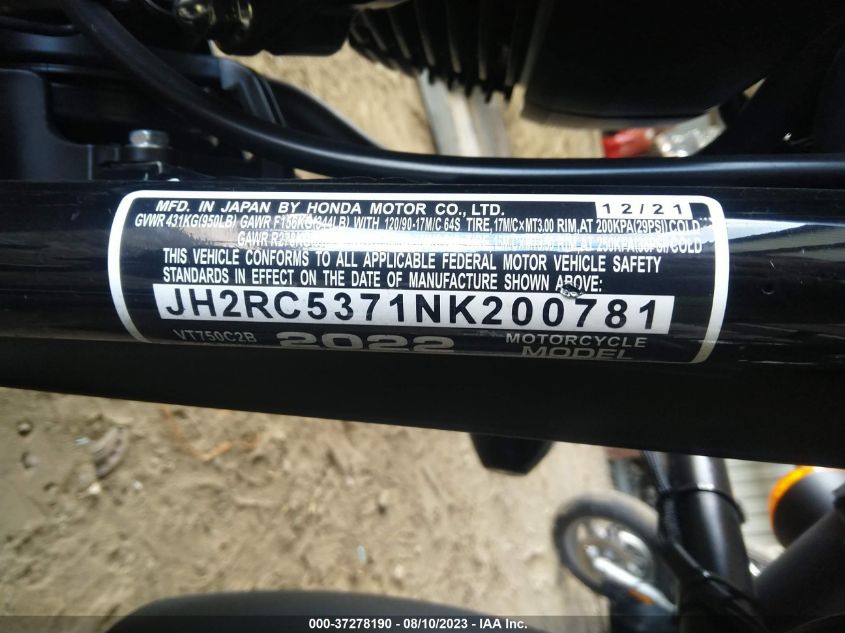 2022 HONDA VT750 C2B - JH2RC5371NK200781