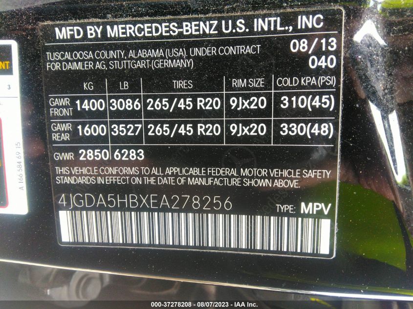 2014 MERCEDES-BENZ M-CLASS ML 350 - 4JGDA5HBXEA278256