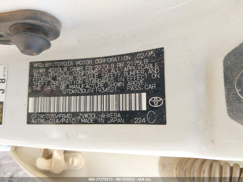 2015 TOYOTA PRIUS FOUR - JTDKN3DU1F1934521