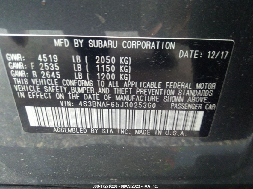 2018 SUBARU LEGACY PREMIUM - 4S3BNAF65J3025360