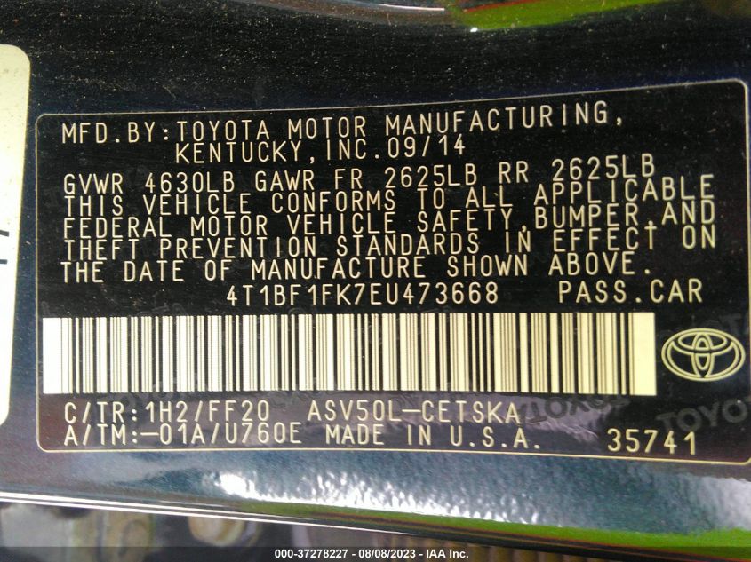 2014 TOYOTA CAMRY L/SE/LE/XLE - 4T1BF1FK7EU473668