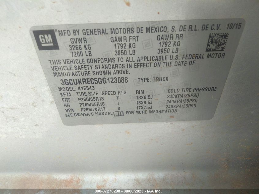 2016 CHEVROLET SILVERADO 1500 LT - 3GCUKREC5GG123088