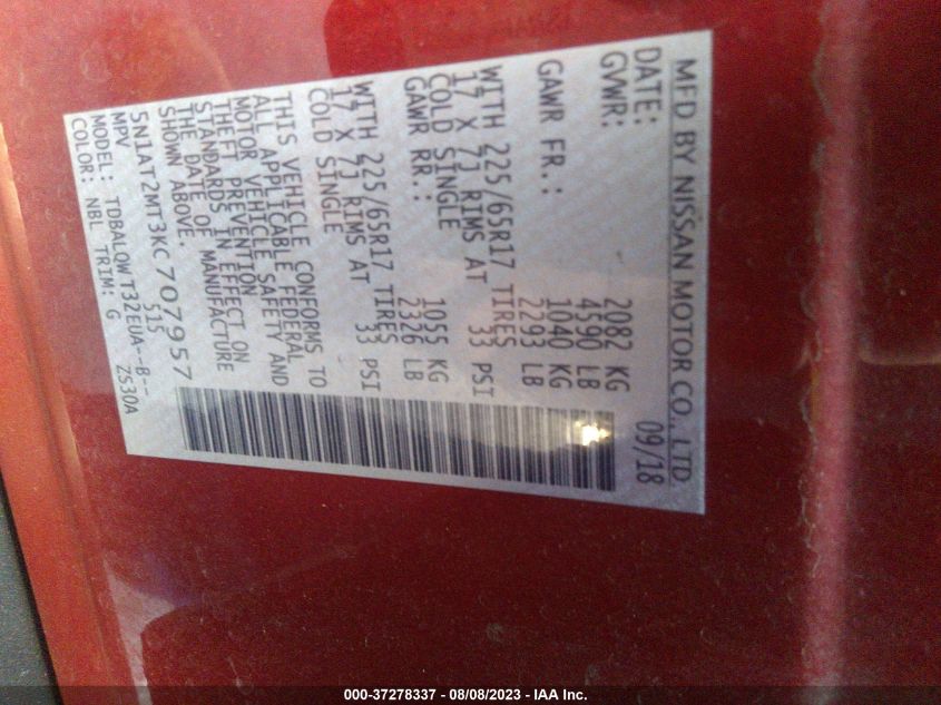 2019 NISSAN ROGUE SV - 5N1AT2MT3KC707957