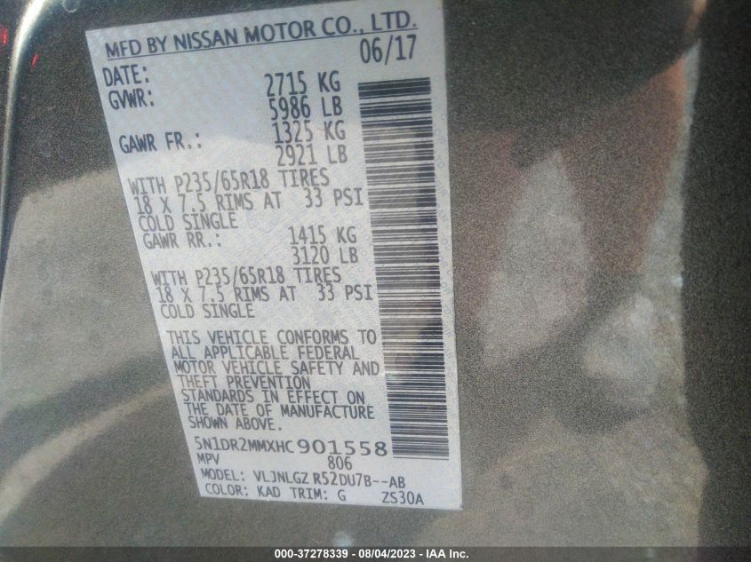 2017 NISSAN PATHFINDER SL - 5N1DR2MMXHC901558