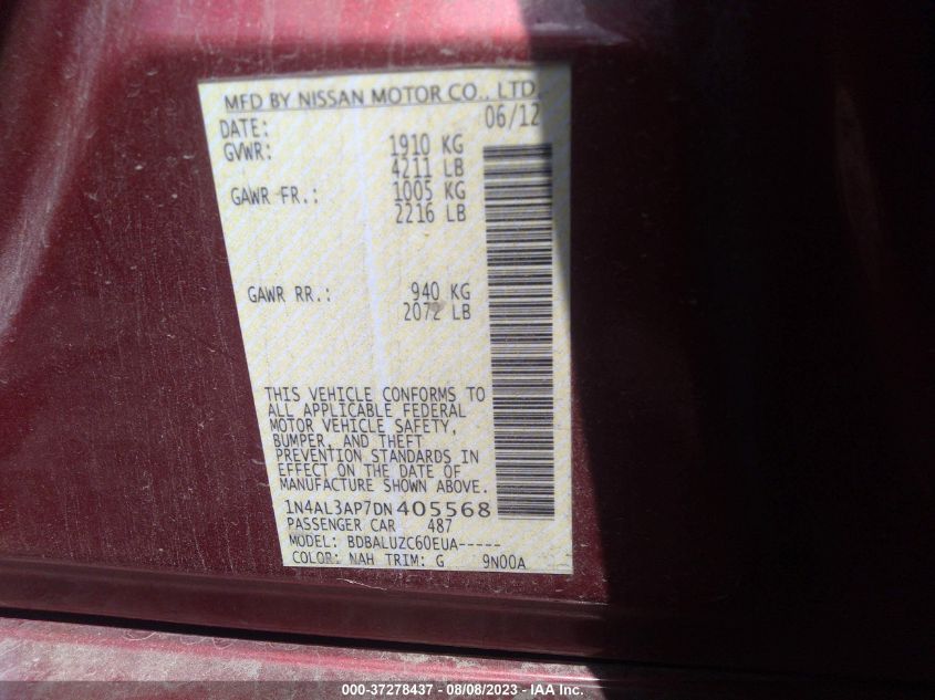 2013 NISSAN ALTIMA 2.5 SV - 1N4AL3AP7DN405568