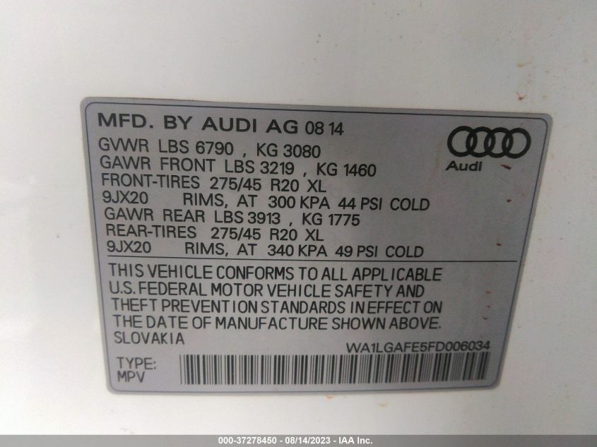 2015 AUDI Q7 PREMIUM PLUS - WA1LGAFE5FD006034