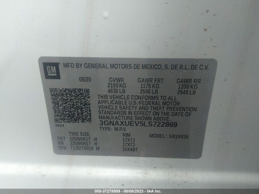 2020 CHEVROLET EQUINOX LT - 3GNAXUEV5LS722869