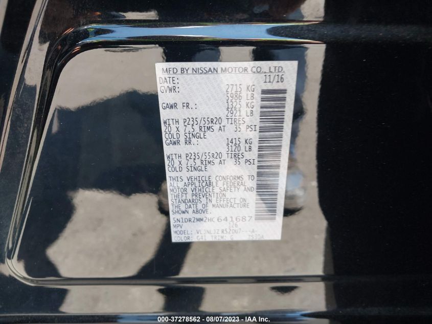 2017 NISSAN PATHFINDER PLATINUM - 5N1DR2MM2HC641687