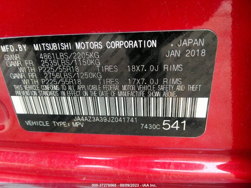 2018 MITSUBISHI OUTLANDER ES/SE/SEL/LE - JA4AZ3A39JZ041741
