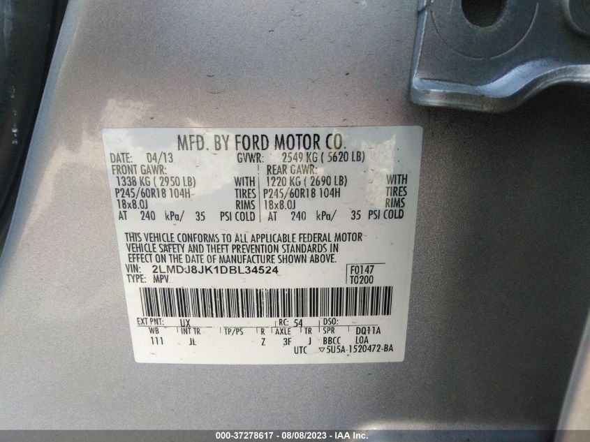 2013 LINCOLN MKX - 2LMDJ8JK1DBL34524