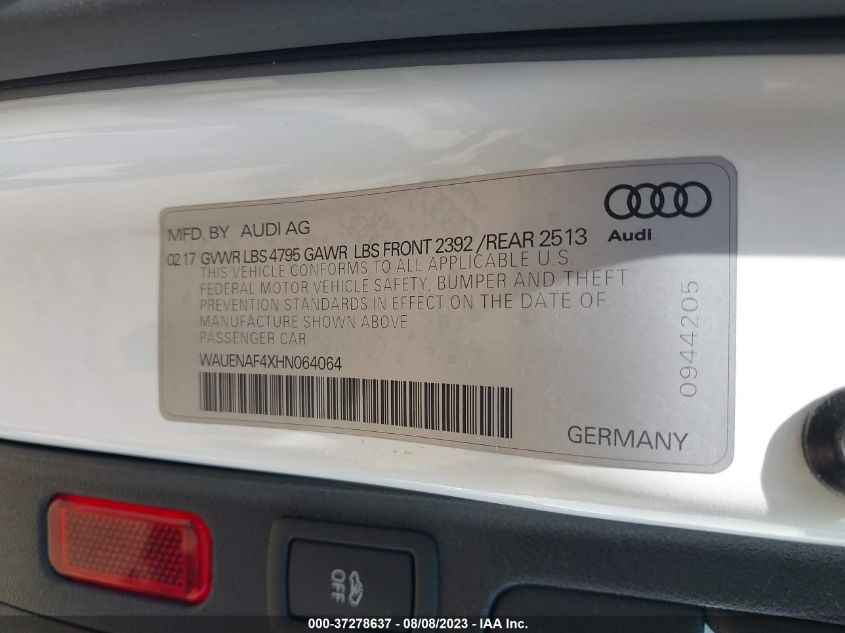 2017 AUDI A4 PREMIUM PLUS - WAUENAF4XHN064064