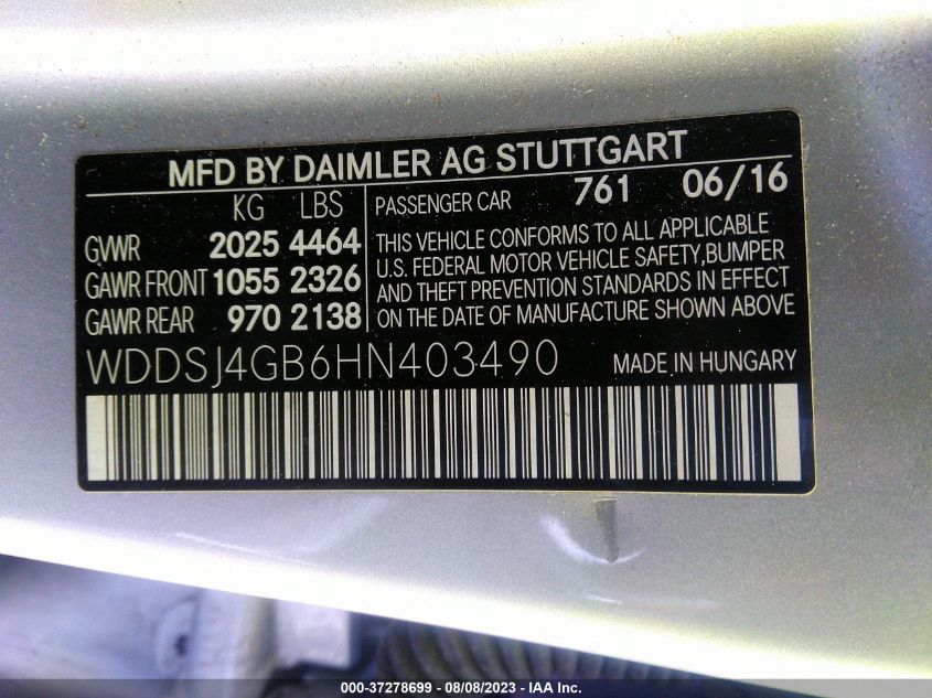 2017 MERCEDES-BENZ CLA CLA 250 - WDDSJ4GB6HN403490