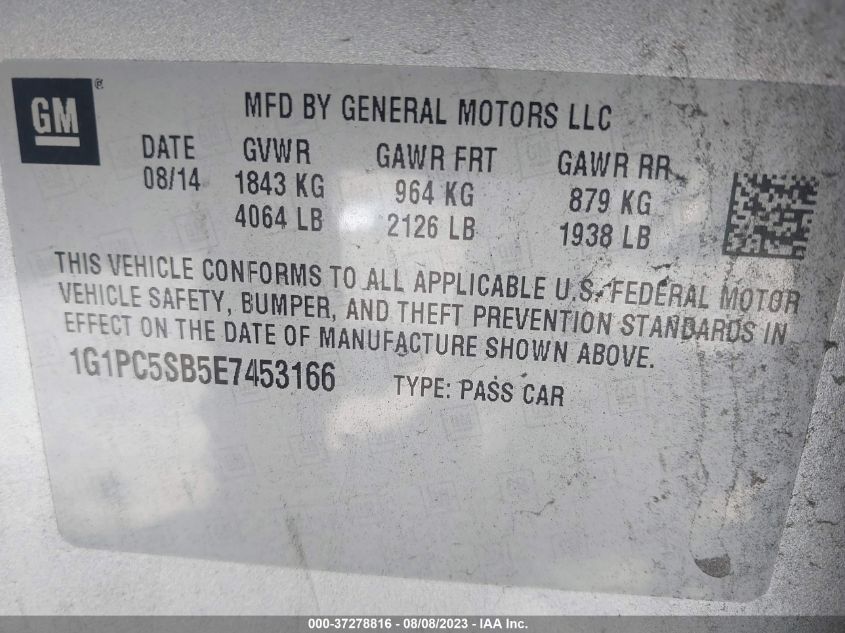 2014 CHEVROLET CRUZE LT - 1G1PC5SB5E7453166