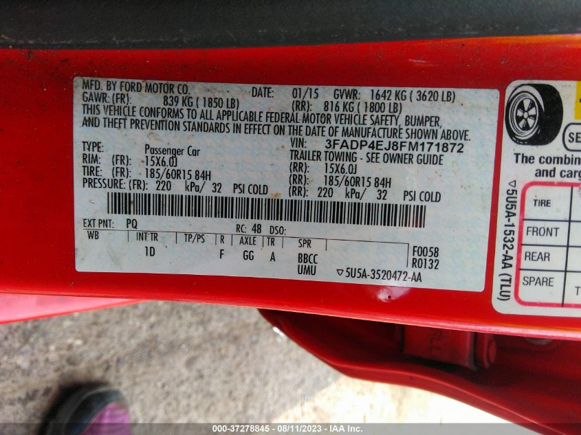 2015 FORD FIESTA SE - 3FADP4EJ8FM171872