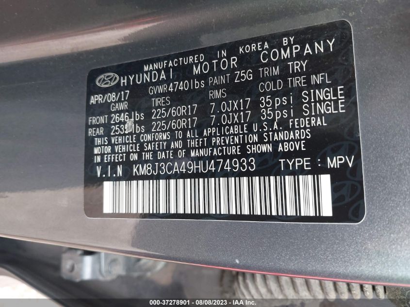 2017 HYUNDAI TUCSON SE - KM8J3CA49HU474933
