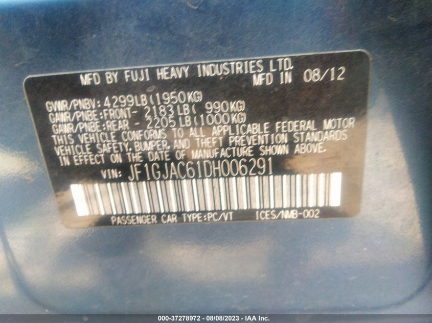 2013 SUBARU IMPREZA SEDAN PREMIUM - JF1GJAC61DH006291