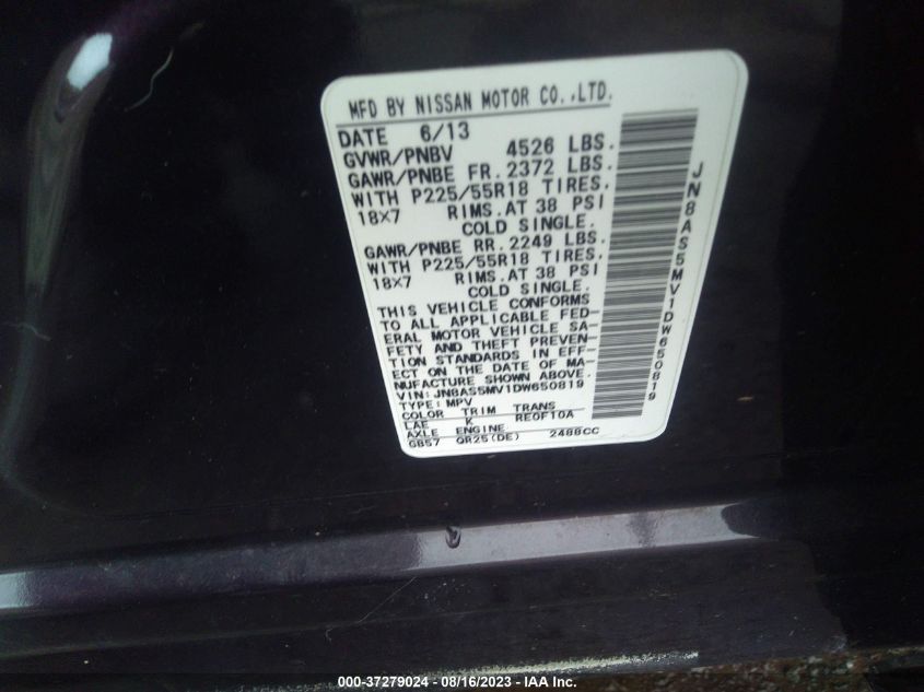 2013 NISSAN ROGUE SL - JN8AS5MV1DW650819